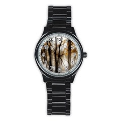 Fall Forest Artistic Background Stainless Steel Round Watch by Nexatart