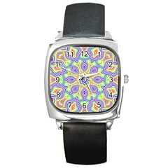 Rainbow Kaleidoscope Square Metal Watch by Nexatart