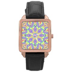 Rainbow Kaleidoscope Rose Gold Leather Watch  by Nexatart