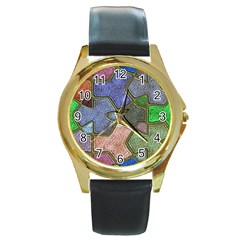 Background With Color Kindergarten Tiles Round Gold Metal Watch by Nexatart