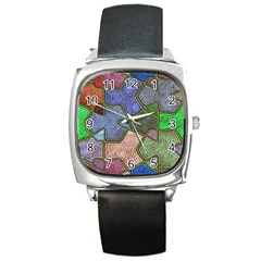 Background With Color Kindergarten Tiles Square Metal Watch by Nexatart