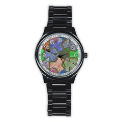 Background With Color Kindergarten Tiles Stainless Steel Round Watch by Nexatart