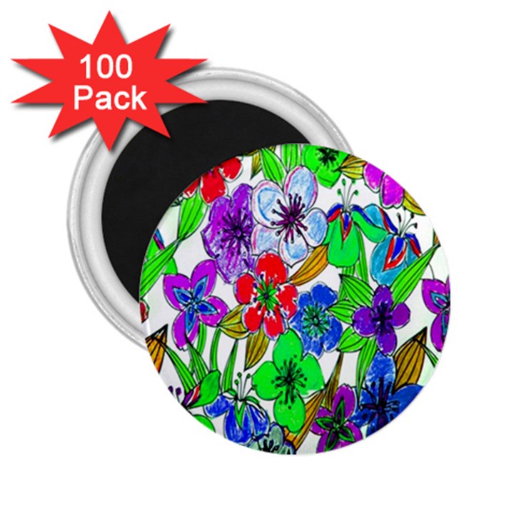 Background Of Hand Drawn Flowers With Green Hues 2.25  Magnets (100 pack) 