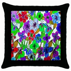 Background Of Hand Drawn Flowers With Green Hues Throw Pillow Case (black) by Nexatart