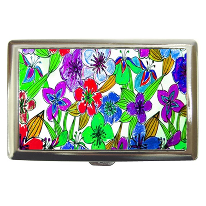 Background Of Hand Drawn Flowers With Green Hues Cigarette Money Cases