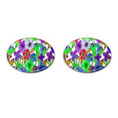 Background Of Hand Drawn Flowers With Green Hues Cufflinks (oval) by Nexatart