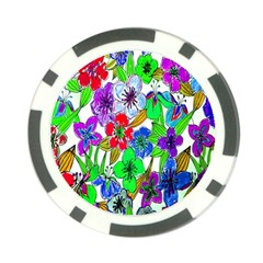 Background Of Hand Drawn Flowers With Green Hues Poker Chip Card Guard by Nexatart