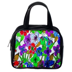 Background Of Hand Drawn Flowers With Green Hues Classic Handbags (one Side) by Nexatart