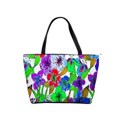 Background Of Hand Drawn Flowers With Green Hues Shoulder Handbags by Nexatart