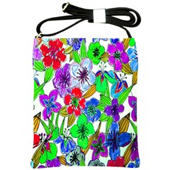 Background Of Hand Drawn Flowers With Green Hues Shoulder Sling Bags by Nexatart