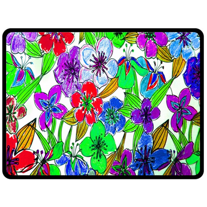 Background Of Hand Drawn Flowers With Green Hues Fleece Blanket (Large) 