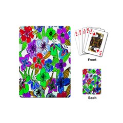 Background Of Hand Drawn Flowers With Green Hues Playing Cards (mini)  by Nexatart