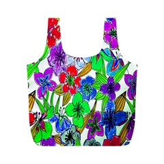 Background Of Hand Drawn Flowers With Green Hues Full Print Recycle Bags (m)  by Nexatart