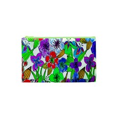 Background Of Hand Drawn Flowers With Green Hues Cosmetic Bag (xs) by Nexatart