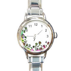 Floral Border Cartoon Flower Doodle Round Italian Charm Watch by Nexatart