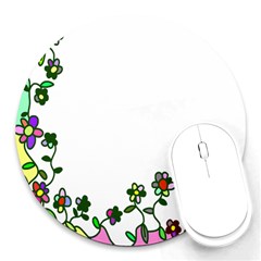 Floral Border Cartoon Flower Doodle Round Mousepads by Nexatart