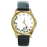 Floral Border Cartoon Flower Doodle Round Gold Metal Watch Front