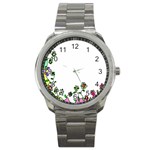 Floral Border Cartoon Flower Doodle Sport Metal Watch Front