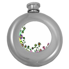 Floral Border Cartoon Flower Doodle Round Hip Flask (5 Oz) by Nexatart