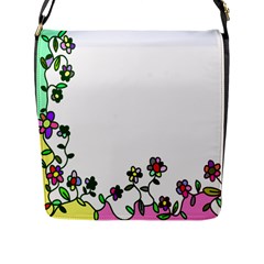 Floral Border Cartoon Flower Doodle Flap Messenger Bag (l)  by Nexatart