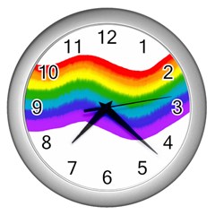 Watercolour Rainbow Colours Wall Clocks (silver)  by Nexatart