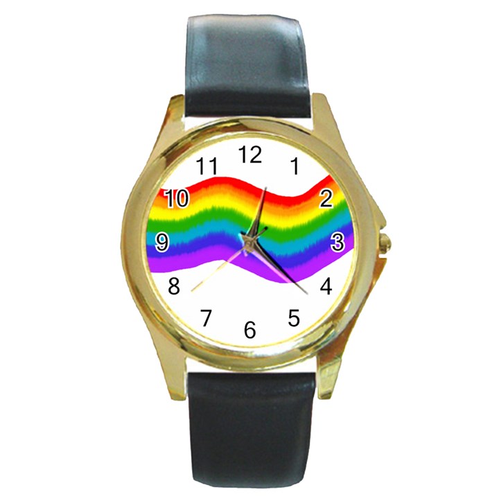 Watercolour Rainbow Colours Round Gold Metal Watch