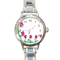 Floral Doodle Flower Border Cartoon Round Italian Charm Watch