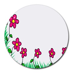 Floral Doodle Flower Border Cartoon Round Mousepads