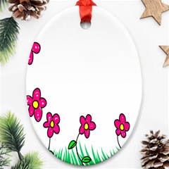 Floral Doodle Flower Border Cartoon Ornament (Oval)