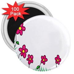 Floral Doodle Flower Border Cartoon 3  Magnets (100 pack)