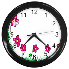 Floral Doodle Flower Border Cartoon Wall Clocks (Black)