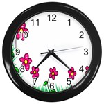 Floral Doodle Flower Border Cartoon Wall Clocks (Black) Front