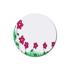 Floral Doodle Flower Border Cartoon Rubber Round Coaster (4 pack) 