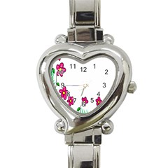 Floral Doodle Flower Border Cartoon Heart Italian Charm Watch by Nexatart