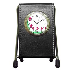 Floral Doodle Flower Border Cartoon Pen Holder Desk Clocks