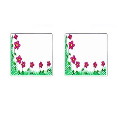 Floral Doodle Flower Border Cartoon Cufflinks (Square)