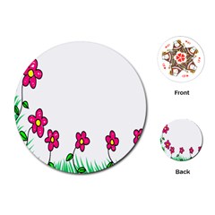 Floral Doodle Flower Border Cartoon Playing Cards (Round) 