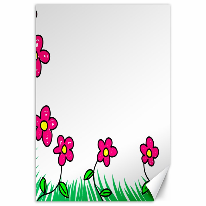 Floral Doodle Flower Border Cartoon Canvas 12  x 18  