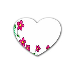 Floral Doodle Flower Border Cartoon Heart Coaster (4 pack) 