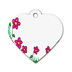 Floral Doodle Flower Border Cartoon Dog Tag Heart (One Side)