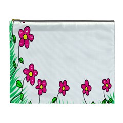 Floral Doodle Flower Border Cartoon Cosmetic Bag (XL)