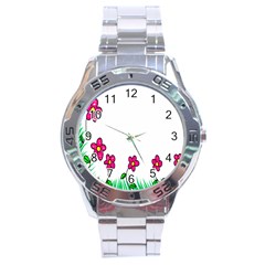 Floral Doodle Flower Border Cartoon Stainless Steel Analogue Watch