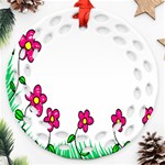 Floral Doodle Flower Border Cartoon Round Filigree Ornament (Two Sides) Front