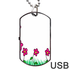 Floral Doodle Flower Border Cartoon Dog Tag USB Flash (One Side)