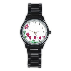 Floral Doodle Flower Border Cartoon Stainless Steel Round Watch