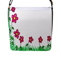 Floral Doodle Flower Border Cartoon Flap Messenger Bag (L) 