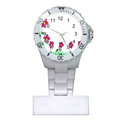 Floral Doodle Flower Border Cartoon Plastic Nurses Watch