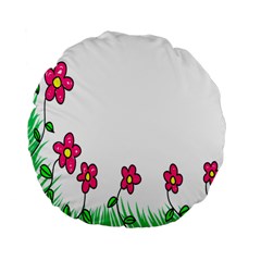 Floral Doodle Flower Border Cartoon Standard 15  Premium Flano Round Cushions