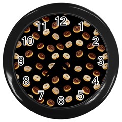 Donuts Pattern Wall Clocks (black) by Valentinaart