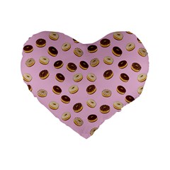 Donuts Pattern Standard 16  Premium Flano Heart Shape Cushions by Valentinaart